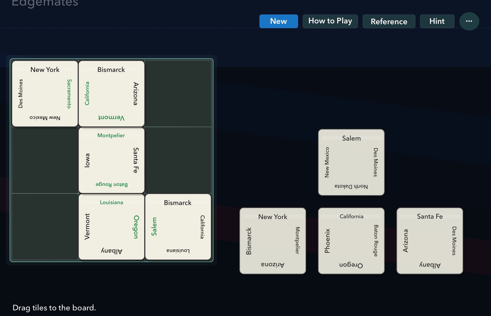 EdgeMates US Capitals puzzle in progress